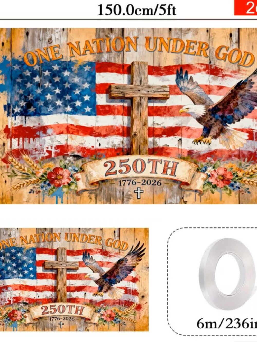 #104 2D Flat Banner, 1pc, American 250years of Independence Day Flag